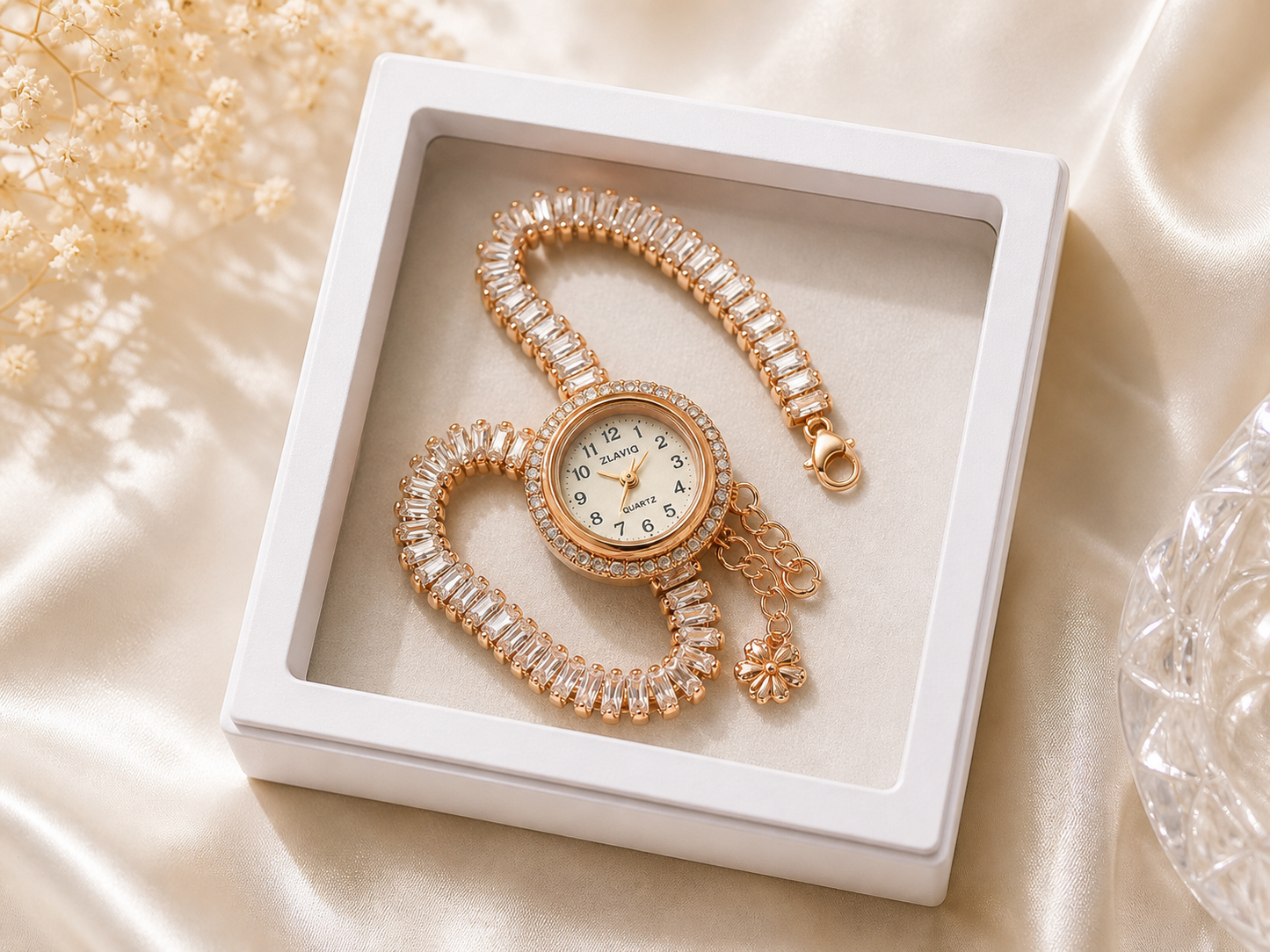 Rose Gold Crystal Bracelet Watch