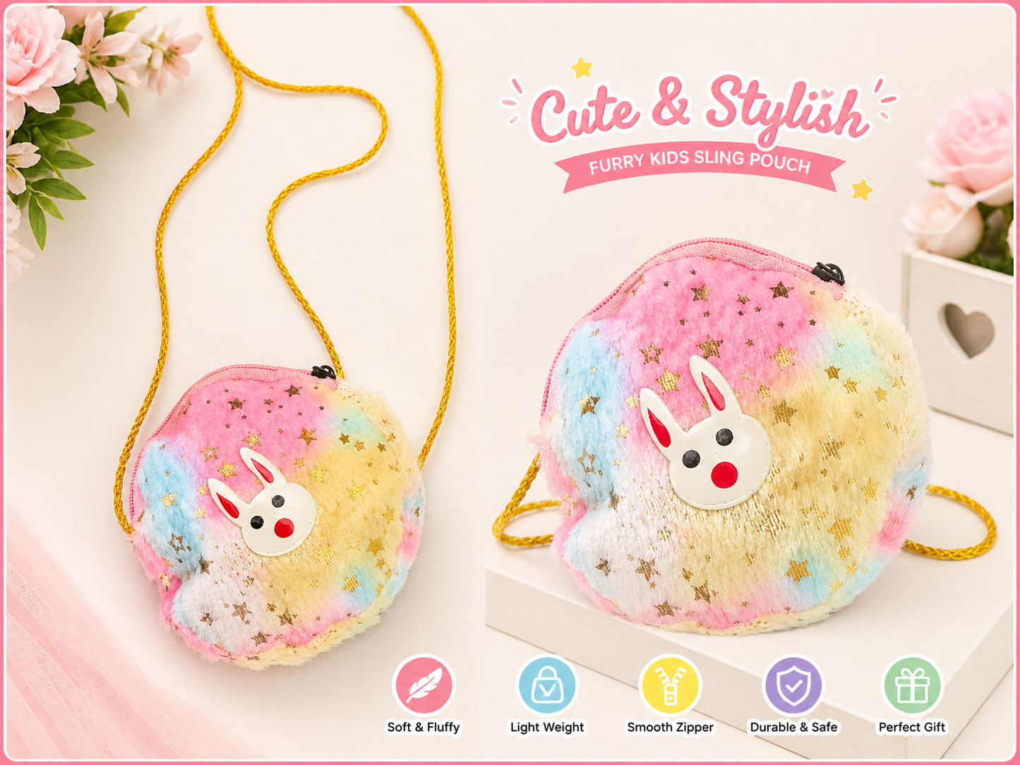 Soft Furry Crossbody Pouch for Girls | Lightweight Mini Bag