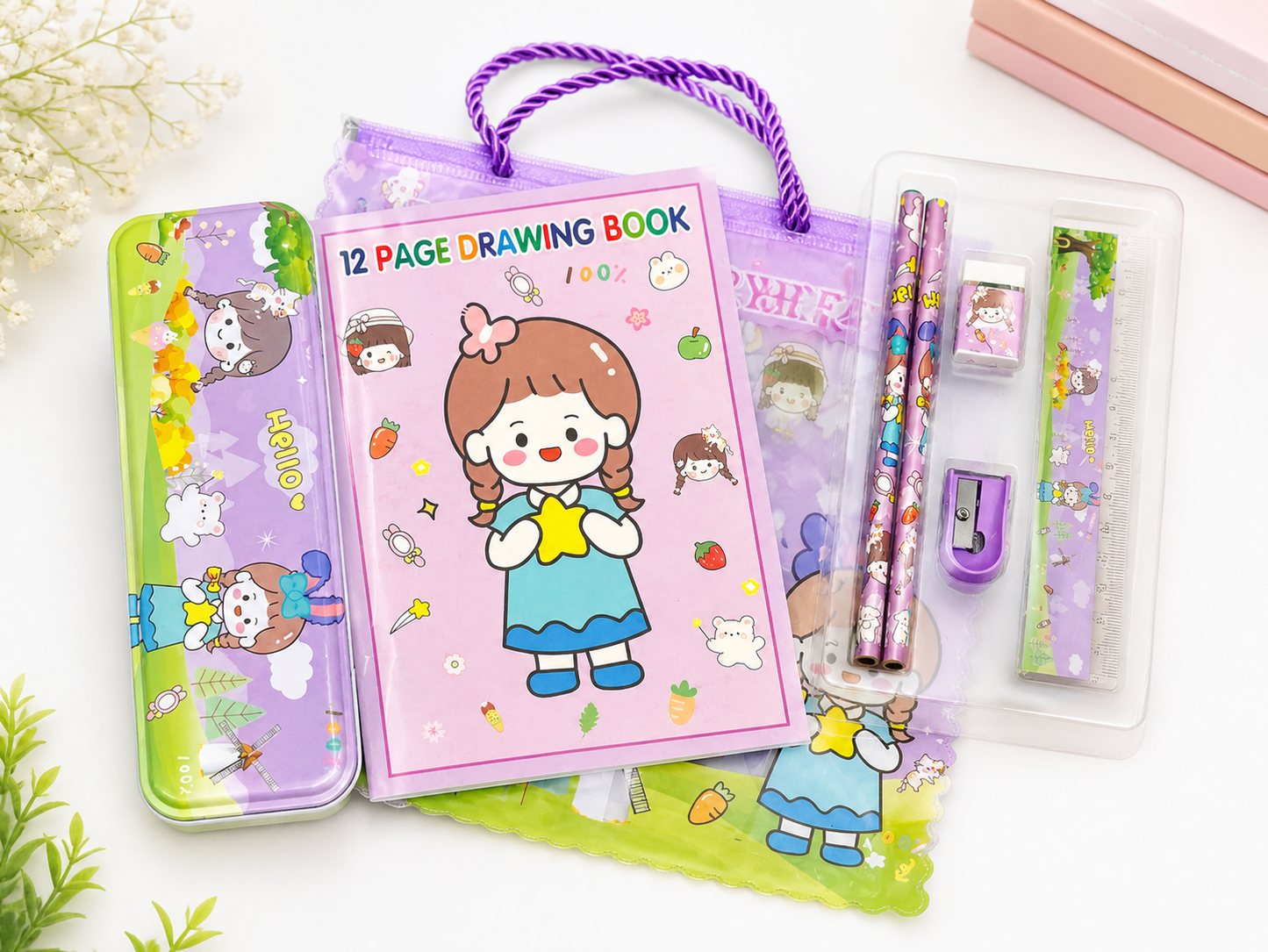 Cute Kids Stationery Gift Set with Drawing Book & Pencil Kit