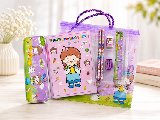 Cute Kids Stationery Gift Set with Drawing Book & Pencil Kit