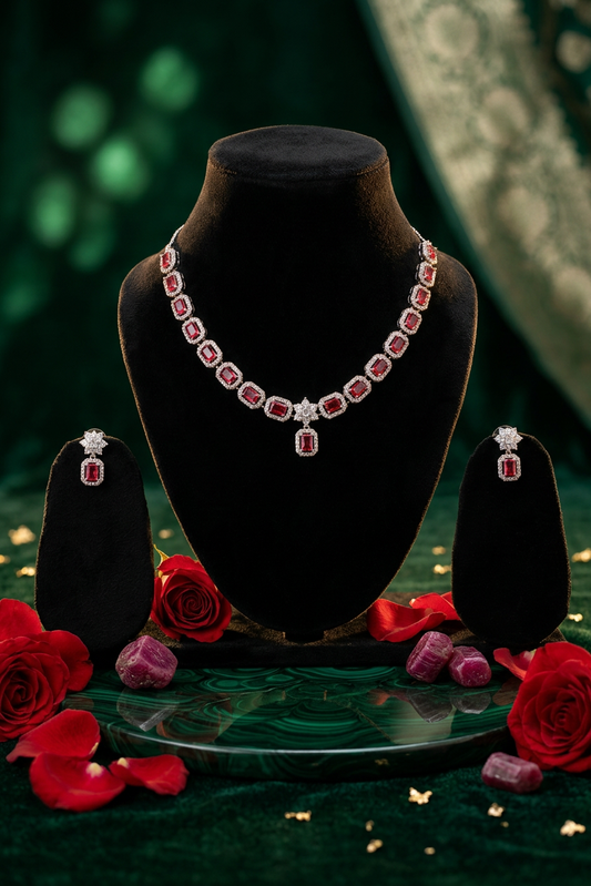 Pink American Diamond Lightweight Necklace Set