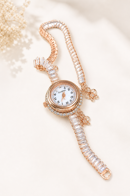 Rose Gold Crystal Bracelet Watch