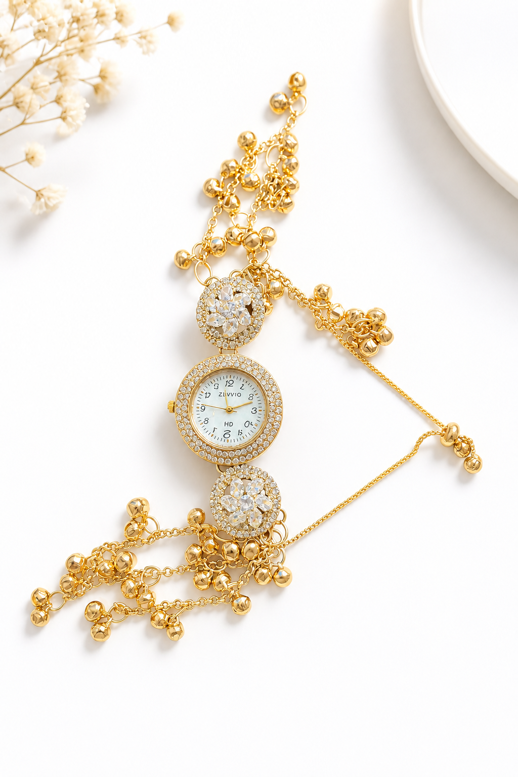 Elegant Gold Bracelet Watch for Women with Crystal Design & Adjustable Chain