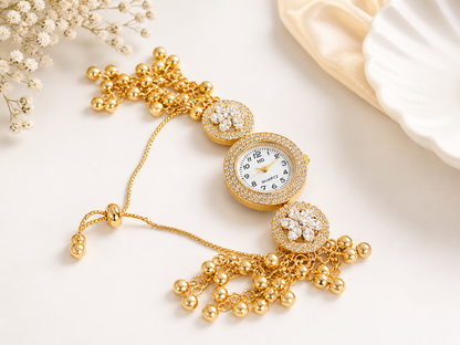Elegant Gold Bracelet Watch for Women with Crystal Design & Adjustable Chain