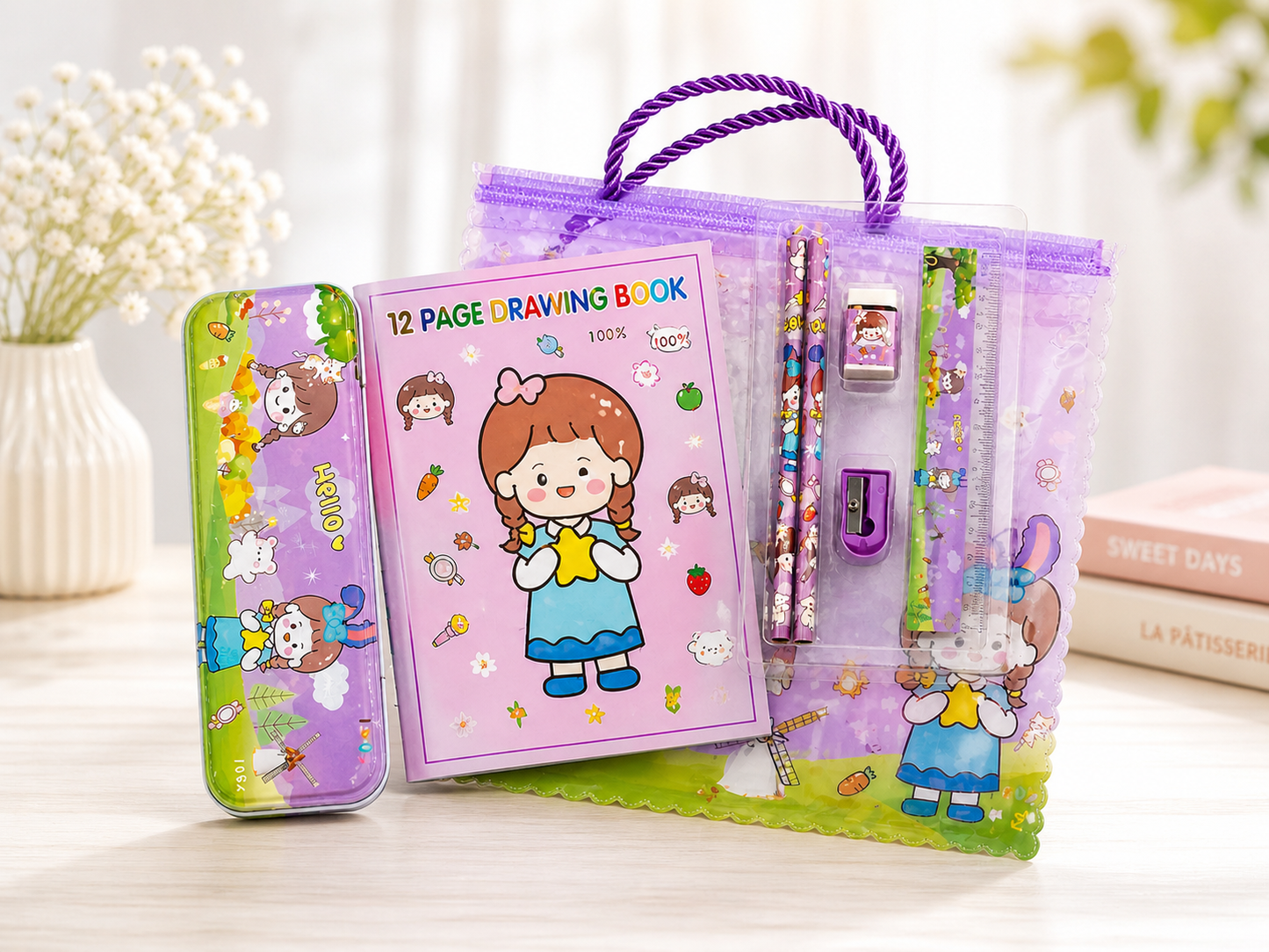 Cute Kids Stationery Gift Set with Drawing Book & Pencil Kit