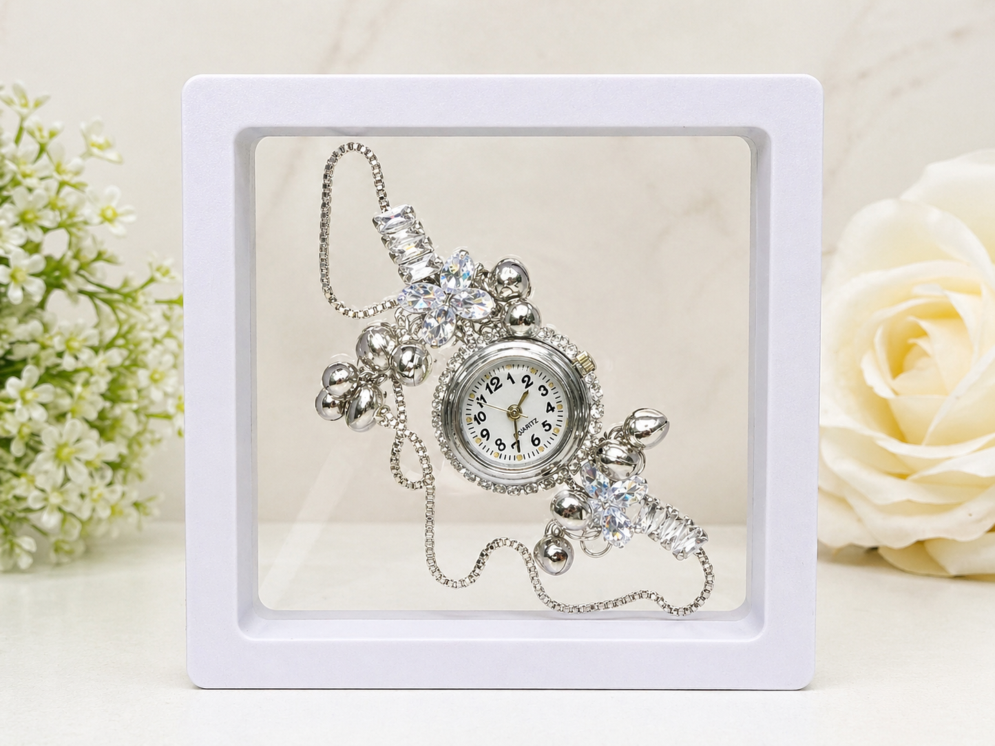 Womens Floral Crystal Bracelet Watch