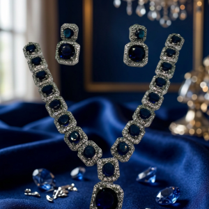 Beautiful Blue Neelam American Diamond Partywear Necklace Set