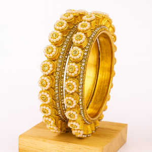 Elegant Gold-Plated Pearl Designer Bangles for Women
