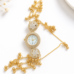 Elegant Gold Bracelet Watch for Women with Crystal Design & Adjustable Chain