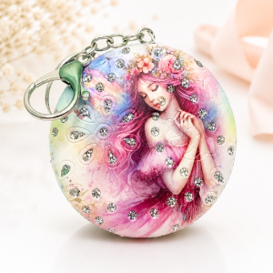 Elegant Floral Compact Mirror with Keychain